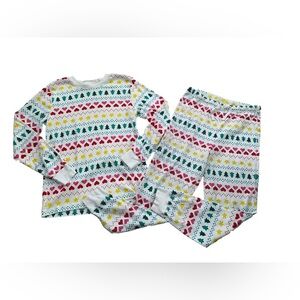 Primary Adult Size Medium Ivory Fair Isle Organic Cotton Long John Pajamas Set